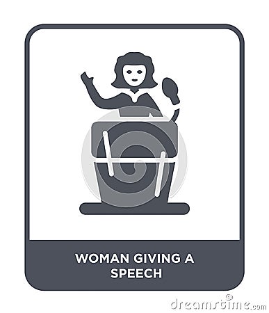 woman giving a speech icon in trendy design style. woman giving a speech icon isolated on white background. woman giving a speech Vector Illustration