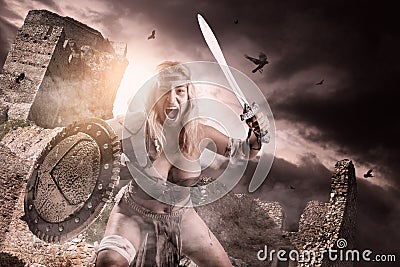 Woman gladiator/Ancient warrior Stock Photo