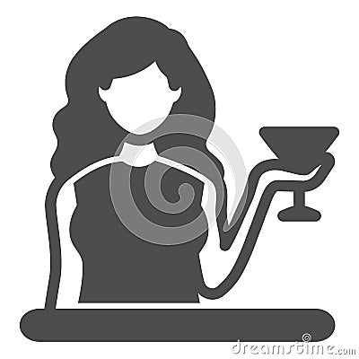 Woman with a glass of Martini solid icon, bar concept, girl with cocktail vector sign on white background, glyph style Vector Illustration