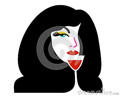 Woman with glass of wine. Vector isolated illustration. Vector Illustration