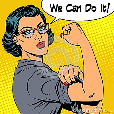 Woman with glasses we can do it the power of feminism Stock Photo