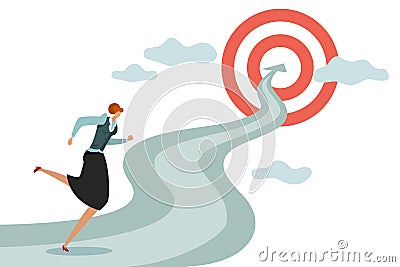 Woman goal. Business young female running to successful career and new goals, winning jumping difficulties vector Vector Illustration