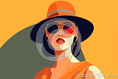 woman illustration style design portrait glasses girl poster fashion person modern. Generative AI. Cartoon Illustration