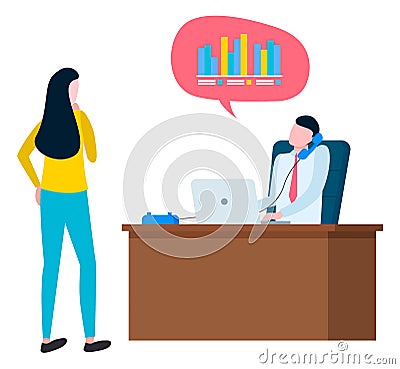 Woman Going to Take Credit, Financial Consultant Vector Illustration