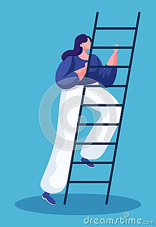 Woman Going Upstairs to Achieve Success Isolated Vector Illustration