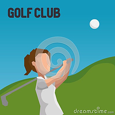 Woman golfer playing in golf club Vector Illustration