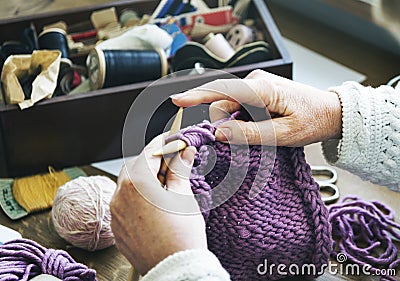 Woman Granny Crochet Handmade Concept Stock Photo