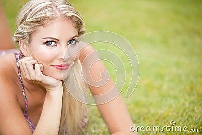 Woman grass Stock Photo