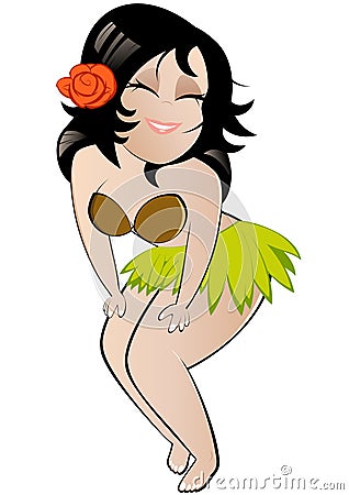 Woman in grass hula skirt Vector Illustration