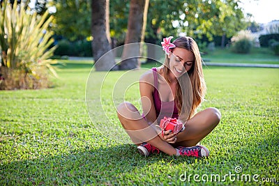 Woman on a grass Stock Photo