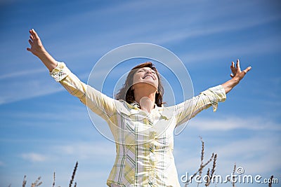 Woman grateful to nature Stock Photo