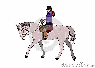 Woman on gray horse Vector Illustration