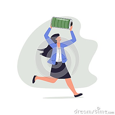 woman with green full level. Hand drawn style vector design illustrations. Cartoon Illustration