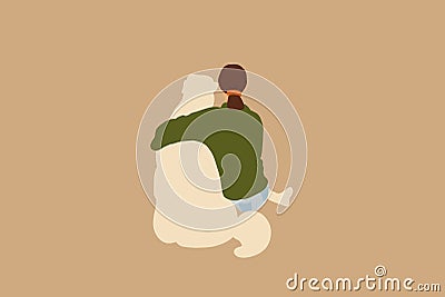 Woman sitting back and hugging a dog Vector Illustration