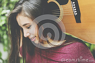 Woman Guitar Musical Instrument Music Activity Concept Stock Photo