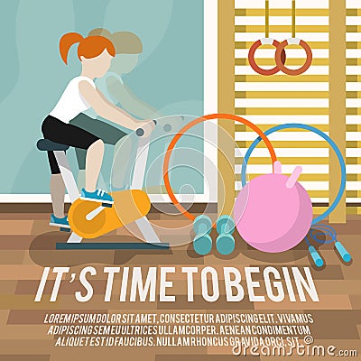 Woman at gymnasium fitness poster Vector Illustration