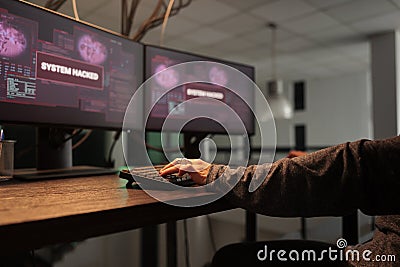 Woman hacker coding virus program Stock Photo