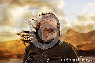 Woman in the Wind Stock Photo