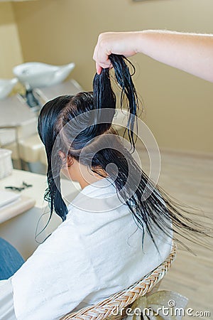 Woman in hair salon Stock Photo