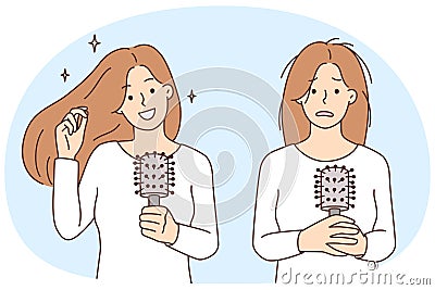 Woman before and after hair treatment Vector Illustration