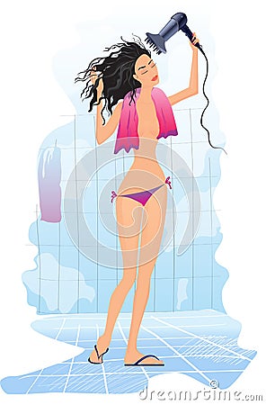 Woman with hairdryer Vector Illustration