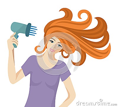 Woman with hairdryer. Vector Illustration