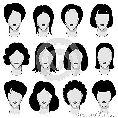 Woman hairstyle black vector hair silhouettes Vector Illustration