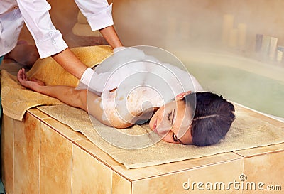 Woman in hammam or turkish bath Stock Photo