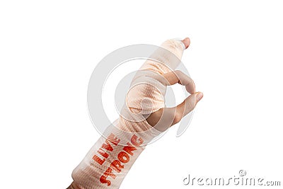 Woman hand bone broken from accident emergency hand ok sign word you are stronger than you think concept Stock Photo