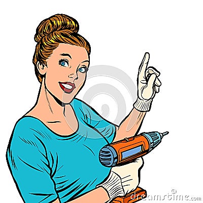 Woman with hand drill Vector Illustration