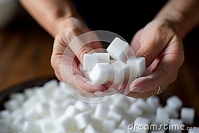 hand hold bowl sugar cubes Stock Photo