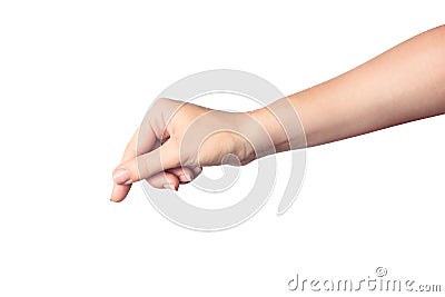 Woman hand hold card, credit, blank paper or other isolated on white background. Stock Photo