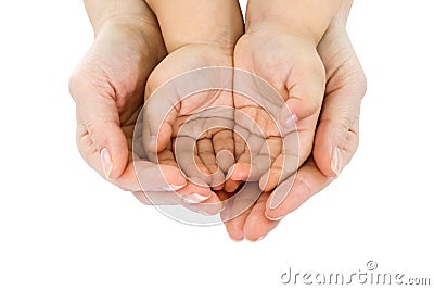 Woman hand hold a child's handful Stock Photo