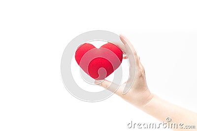 Woman hand holding blank red heart isolated on white background Stock Photo