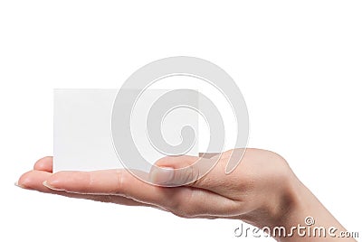 Woman hand holding empty visiting card Stock Photo