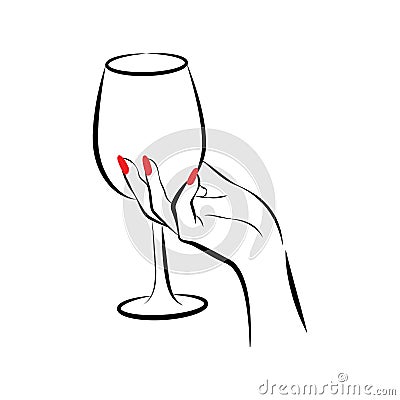 Woman hand holding wine glass Vector Illustration