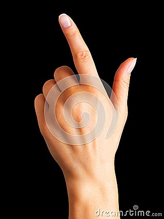 Woman hand with the index finger pointing up Stock Photo