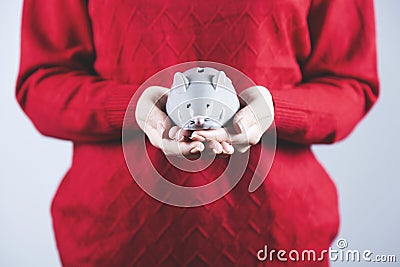 Woman hand mouse toy Stock Photo