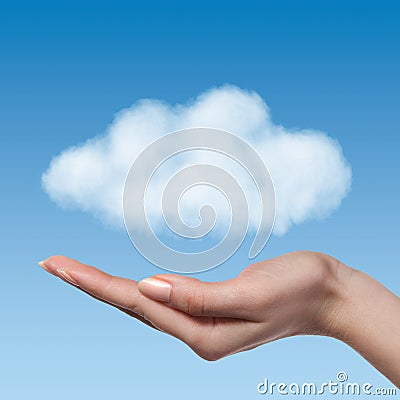 Woman hand offer the cloud Stock Photo