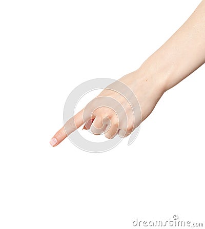 Woman hand pointing down Stock Photo