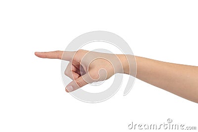 Woman hand pointing the finger Stock Photo