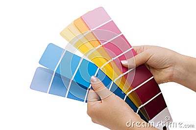 Woman hand pointing to a sample color chart Stock Photo