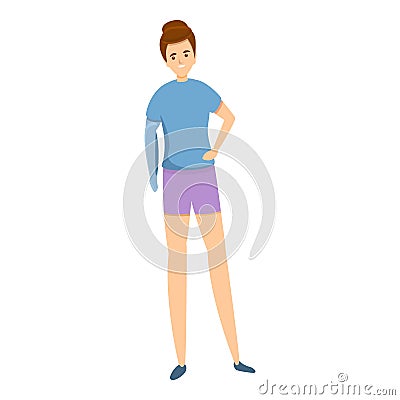 Woman with hand prothesis icon, cartoon style Vector Illustration