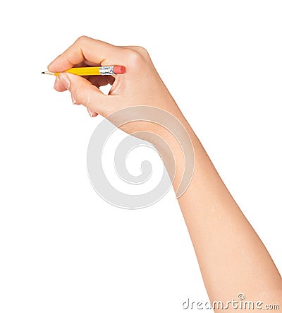 Woman hand with a short pencil Stock Photo