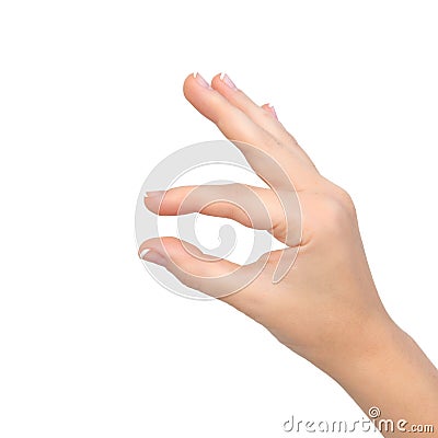 Woman hand shows pinch to zoom Stock Photo