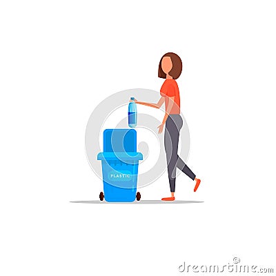 Woman hand throws garbage into a plastic bottle Vector Illustration