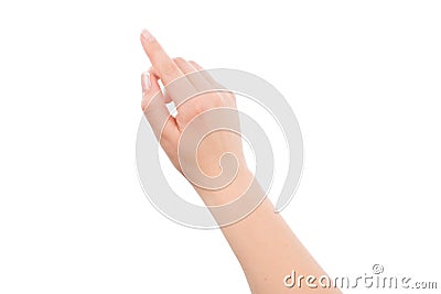 Woman hand touching or pointing to something Stock Photo