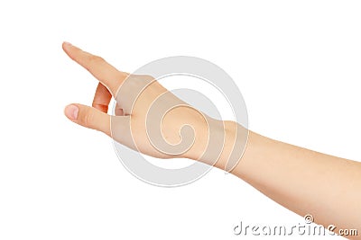 Woman hand touching virtual screen. Stock Photo