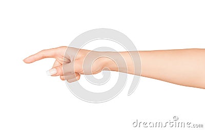 Woman hand touching virtual screen. Stock Photo