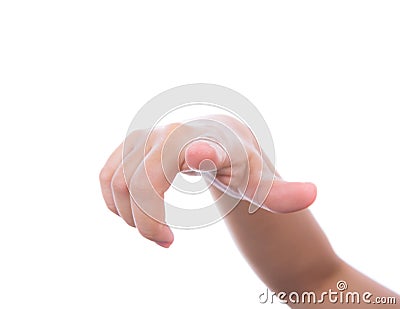 Woman hand touching virtual screen isolated Stock Photo